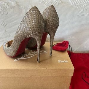 Louboutins - sparkly gold peep toe